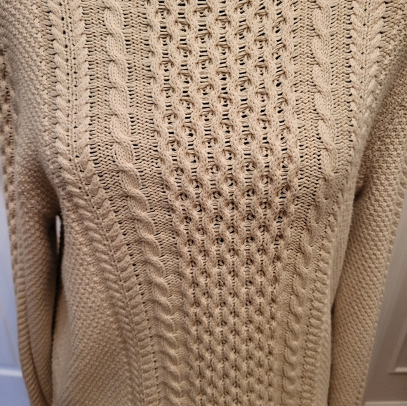 Beige Cable Knit Sweater Sz M Fisherman Core Preppy Academia  Old Money Coastal - Picture 5 of 7
